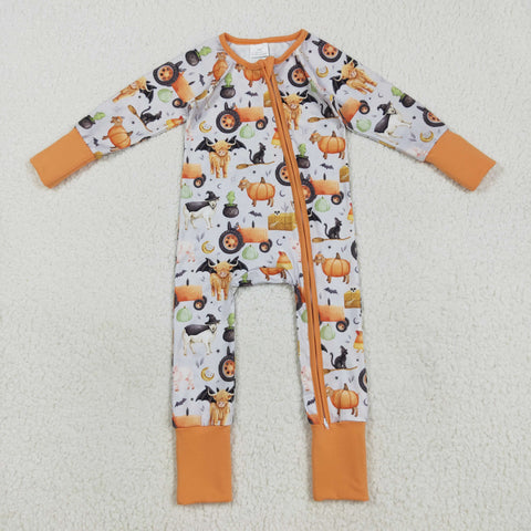 LR2444 Halloween Cow Pumpkin Car Orange Baby Sleepers