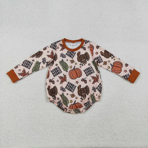 LR2447 Thanksgiving Day Turkey Gobble Baby Boys Romper
