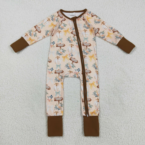 LR2462 Pumpkin Patch Flower Baby Footie Sleepers