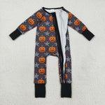 LR2464 Pumpkin Star Black Baby Footie Sleepers