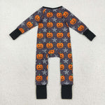 LR2464 Pumpkin Star Black Baby Footie Sleepers