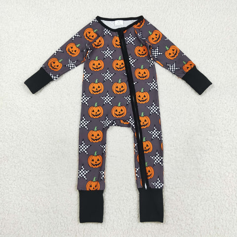 LR2464 Pumpkin Star Black Baby Footie Sleepers