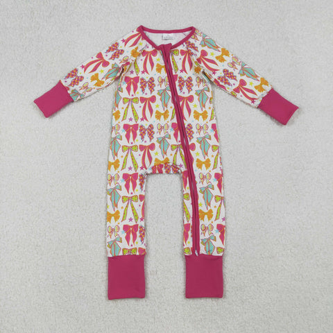 LR2468 Coquette Bows Star Pink Baby Footie Sleepers