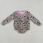 LR2473 Halloween Bat Leopard Pink Baby Girls Romper