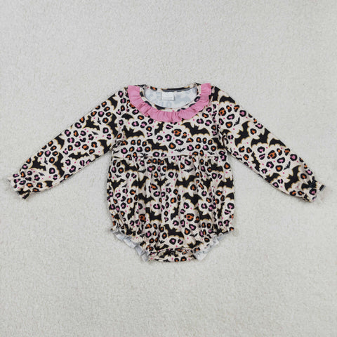 LR2473 Halloween Bat Leopard Pink Baby Girls Romper