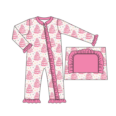 Preorder MOQ 5 pcs LR2475 Christmas Trees Pie Pink Baby Sleepers