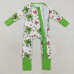 LR2482 Christmas Bows Love Green Baby Sleepers