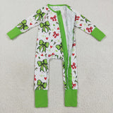LR2482 Christmas Bows Love Green Baby Sleepers