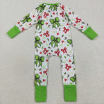 LR2482 Christmas Bows Love Green Baby Sleepers