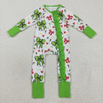 LR2482 Christmas Bows Love Green Baby Sleepers