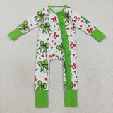 LR2482 Christmas Bows Love Green Baby Sleepers