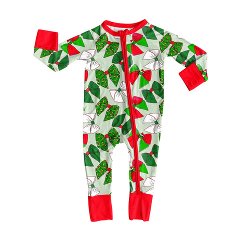 Preorder MOQ 5 pcs LR2485 Christmas Bows Red Green Baby Sleepers