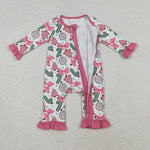 LR2486 Christmas Trees Candy Canes Bows Pink Baby Sleepers