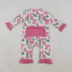 LR2486 Christmas Trees Candy Canes Bows Pink Baby Sleepers