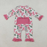 LR2486 Christmas Trees Candy Canes Bows Pink Baby Sleepers