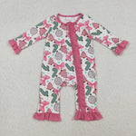 LR2486 Christmas Trees Candy Canes Bows Pink Baby Sleepers