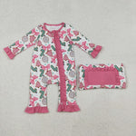 LR2486 Christmas Trees Candy Canes Bows Pink Baby Sleepers