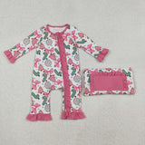 LR2486 Christmas Trees Candy Canes Bows Pink Baby Sleepers