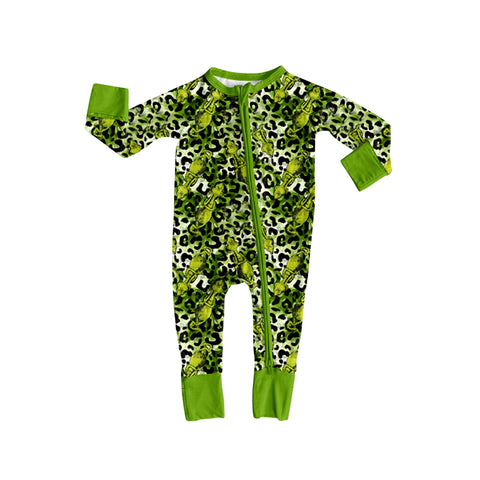 Preorder MOQ 5 pcs LR2488 Christmas Leopard Green Baby Sleepers