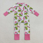 LR2495 Christmas Dramatic Cartoon Pink Baby Sleepers