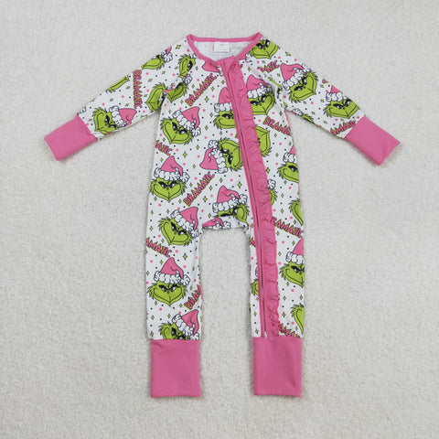 LR2495 Christmas Dramatic Cartoon Pink Baby Sleepers