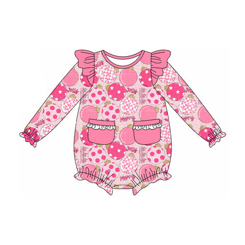 Preorder MOQ 5 pcs LR2500 Merry Christmas Jolly HOHOHO Pink Baby Girls Romper