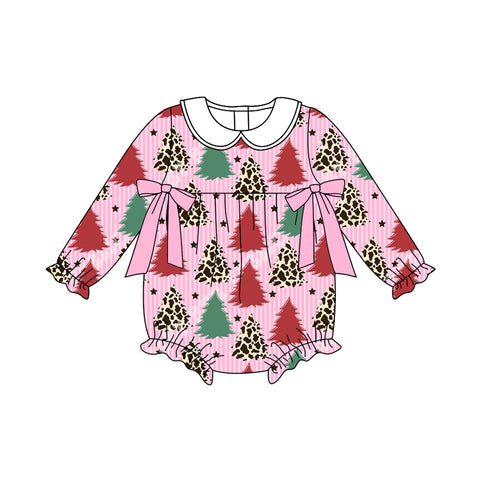 Preorder MOQ 5 pcs LR2502 Christmas Trees Pink Baby Girls Romper