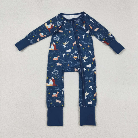 LR2504 Nativity Jesus Blue Baby Footie Sleepers