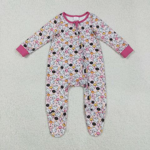 LR2506 Halloween Ghost Pumpkin Pink Baby Footie Sleepers