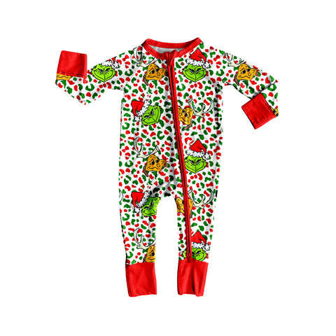 Preorder MOQ 5 pcs LR2508 Christmas Green Animal Cartoon Leopard Baby Sleepers
