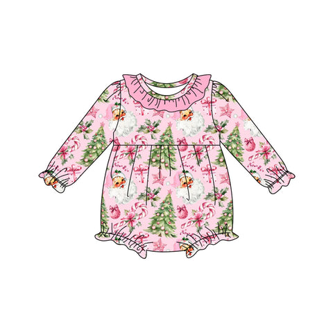 Preorder MOQ 5 pcs LR2509 Christmas Trees Santa Pink Baby Girls Romper