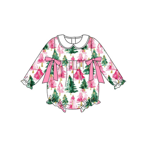 Preorder MOQ 5 pcs LR2510 Christmas Trees Green Pink Baby Girls Romper