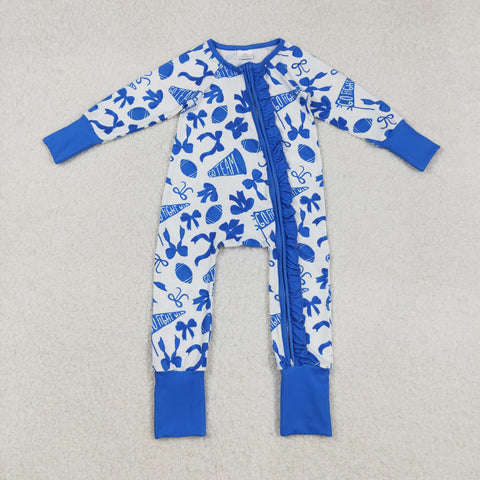 LR2511 Game Day Go Fight Win Bows Baby Footie Sleepers