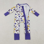 LR2513 Game Day Go Fight Win Bows Baby Footie Sleepers