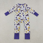 LR2513 Game Day Go Fight Win Bows Baby Footie Sleepers