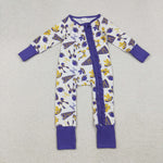 LR2513 Game Day Go Fight Win Bows Baby Footie Sleepers