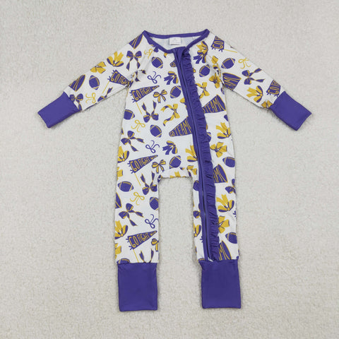 LR2513 Game Day Go Fight Win Bows Baby Footie Sleepers