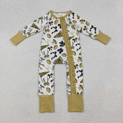 LR2515 Game Day Go Fight Win Bows Baby Footie Sleepers