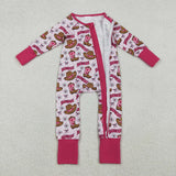 LR2516 Cowboy Howdy Hats Pink Baby Footie Sleepers