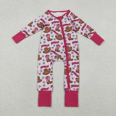 LR2516 Cowboy Howdy Hats Pink Baby Footie Sleepers