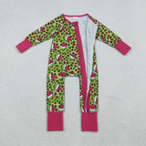 LR2520 Christmas Green Animal Leopard Baby Sleepers