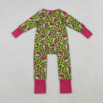 LR2520 Christmas Green Animal Leopard Baby Sleepers