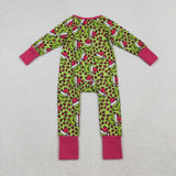 LR2520 Christmas Green Animal Leopard Baby Sleepers