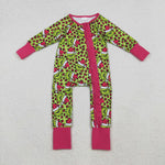 LR2520 Christmas Green Animal Leopard Baby Sleepers