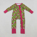 LR2520 Christmas Green Animal Leopard Baby Sleepers