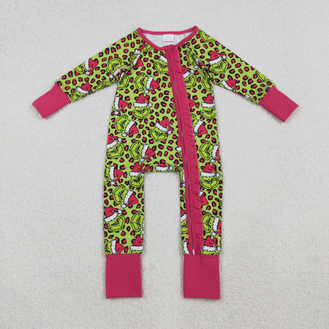 LR2520 Christmas Green Animal Leopard Baby Sleepers