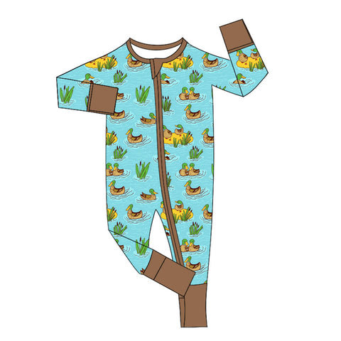 Preorder MOQ 5 pcs LR2523 Mallard Ducks Blue Baby Sleepers