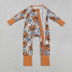 LR2528 Halloween Pumpkin Orange Baby Footie Sleepers