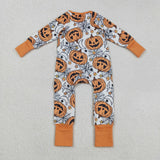 LR2528 Halloween Pumpkin Orange Baby Footie Sleepers