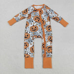 LR2528 Halloween Pumpkin Orange Baby Footie Sleepers